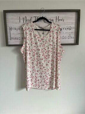 Michelle Mae Pink Floral Sleeveless Tank Top on Cream